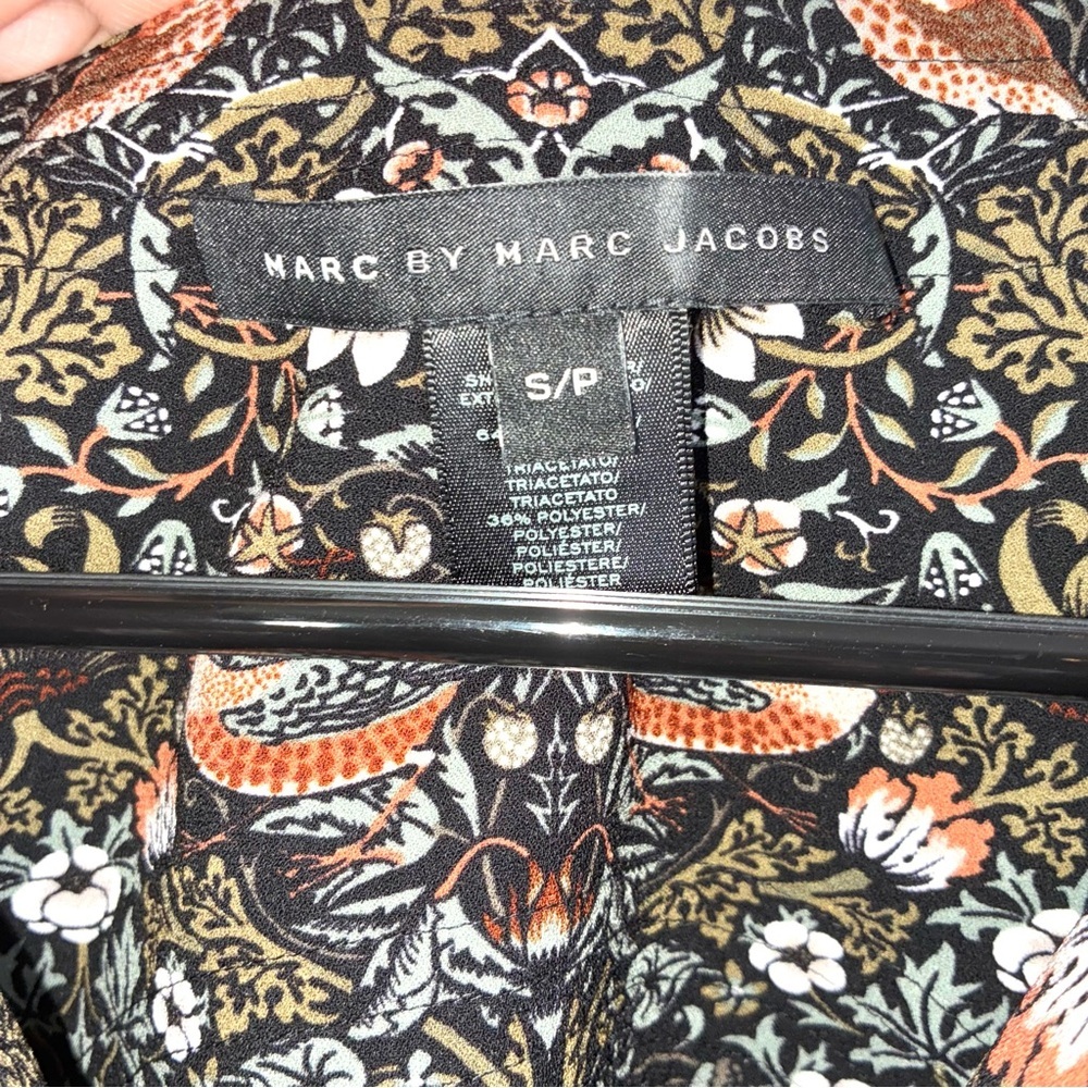 Marc Jacobs Strawberry Thief Bird Black Olive Print Sleeveless Tie Front Size Sm - Picture 5 of 7